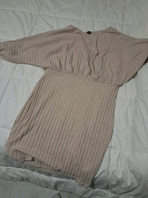 Shein mini dress with fine knit, like new, beige, size XL