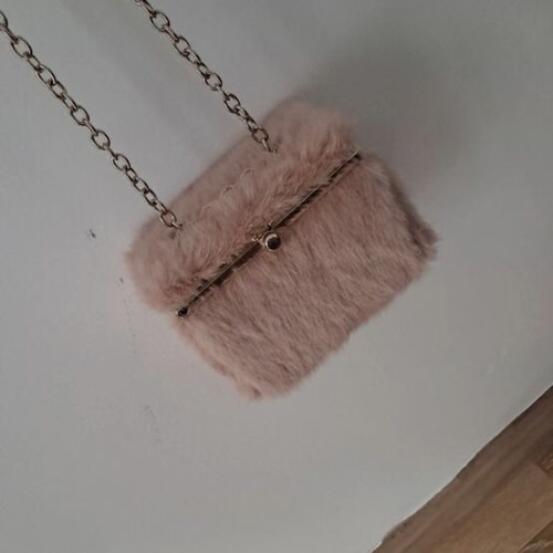 Zara pink fluffy shoulder clutch like new with gold chain