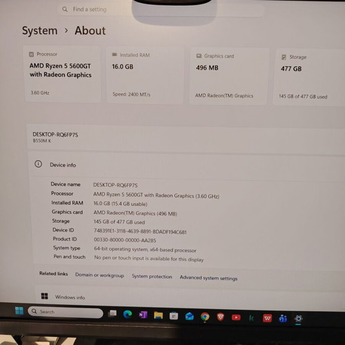 Desktop computer AMD Ryzen 5 5600Gt with 16GB RAM and 512GB SSD