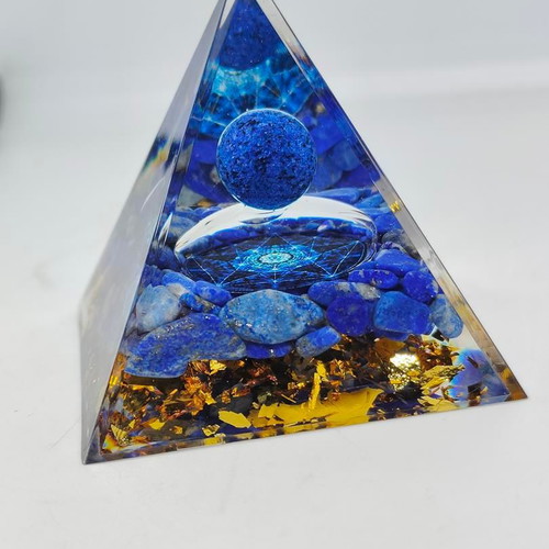 Orgonite Pyramid Lapis Lazuli with Geometric Motif like new