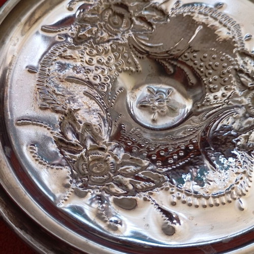 Vintage Silver-Plated Jewelry Box used with embossed floral motif