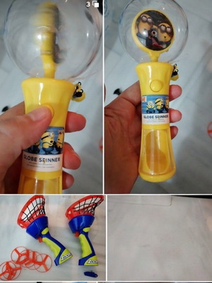 Minion Globe Spinner and two disc launcher toys