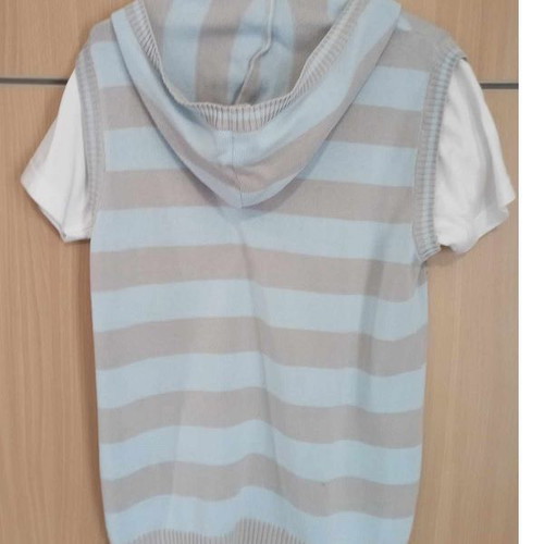 Short-sleeve knitted T-shirt with hood used, blue and grey, Small River Island