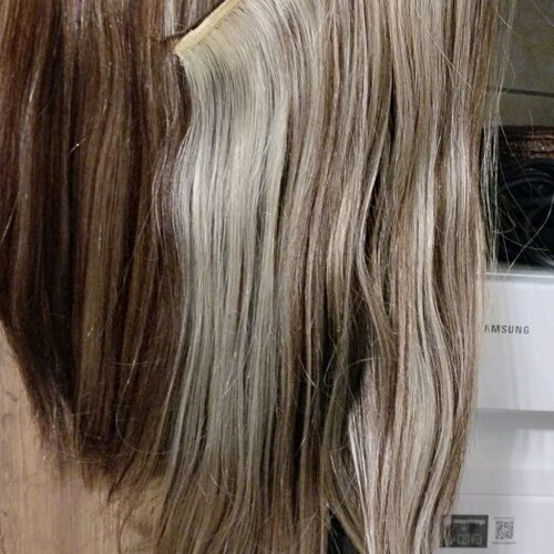 Natural hair wefts like new, brown and platinum blonde