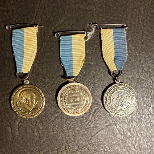 Set of 3 vintage German commemorative medals 1969 Theodor Heuss & TSV Frickenhausen