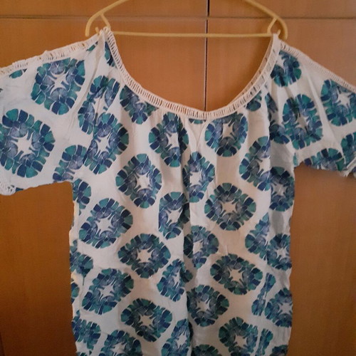 Caftan like new, summer short tunic, white and blue
