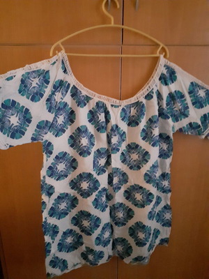 Caftan like new, summer short tunic, white and blue