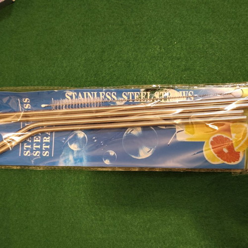 Set of 4 Stainless Steel Eco-Friendly Straws with Cleaning Brush