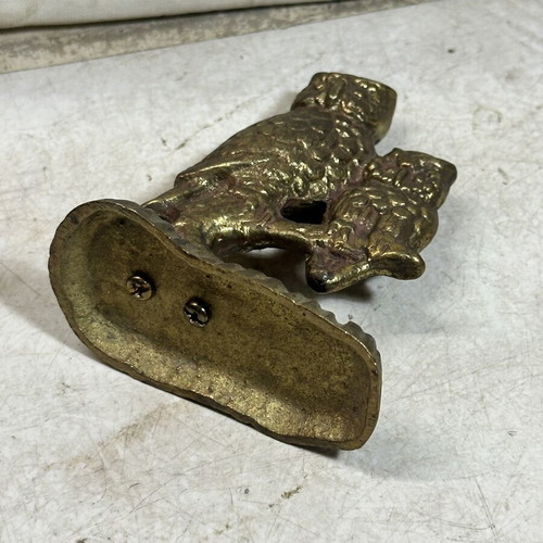 Vintage brass decorative sculpture with two owls on branch, used