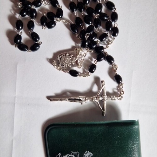 Pastoral Cross Rosary Set with Vatican Pouch, New, Black Italian-Made