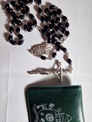 Pastoral Cross Rosary Set with Vatican Pouch, New, Black Italian-Made