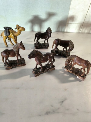 Wooden horses and camel used, set of 6 pieces