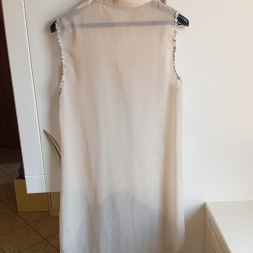 Fullah Sugah sleeveless asymmetric chiffon tunic shirt used, beige, size S