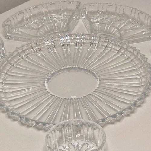 Vintage crystal serving platter new with removable sections 29 cm