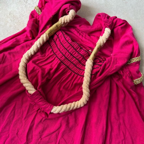 Mako fuchsia summer dress used, size S - M with gold details and rope