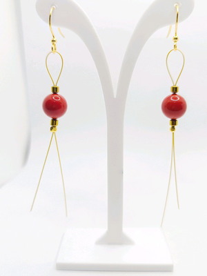 Handmade dangle earrings with red Swarovski pearl, stainless steel, new