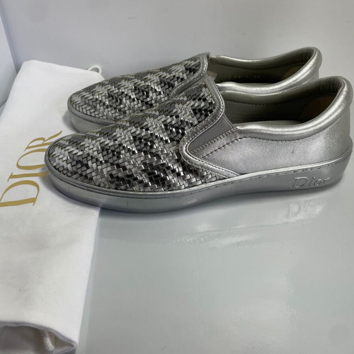 Dior leather slip on sneakers size 38 like new, silver