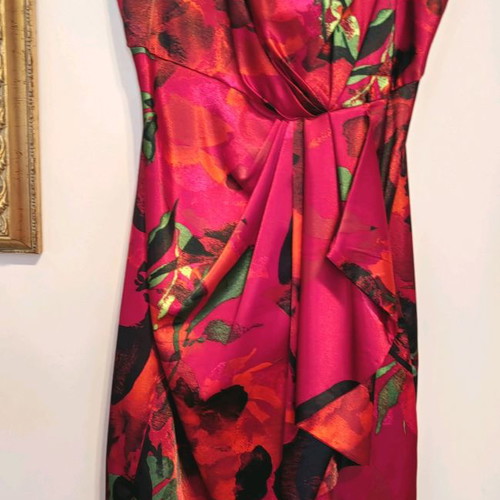 Satin cocktail dress used, multicolor, size M