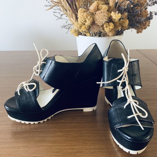 Ioanna Kourbela leather platform sandals new, black and white
