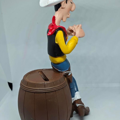 Lucky Luke collectible figure in barrel like new 19cm