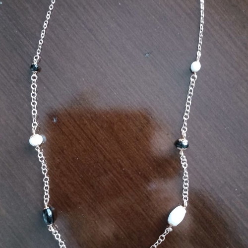 Oxette silver gold-plated necklace new with white and black beads 72 cm