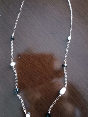 Oxette silver gold-plated necklace new with white and black beads 72 cm