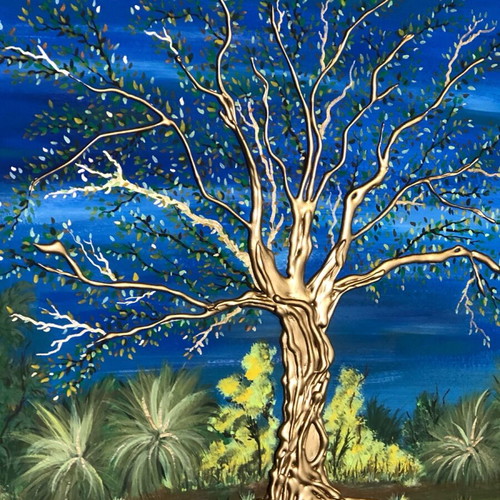 Golden Three acrylic painting like new