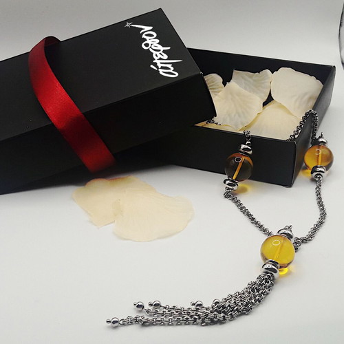 Long 925 silver necklace with genuine amber and platinum finish new