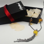 Long 925 silver necklace with genuine amber and platinum finish new
