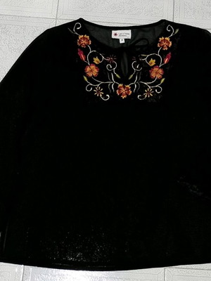 Sheer peasant top like new with embroidered velvet neck and cuffs