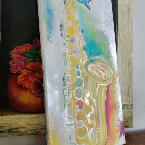 Painting saxophone pop art new 25x50cm
