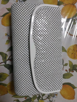 Clutch bag new, white with long gold chain