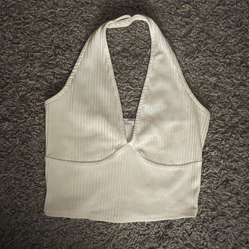 Bershka White Halterneck Top New, Size L