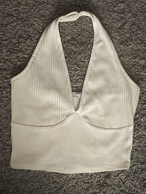 Bershka White Halterneck Top New, Size L