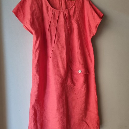 Linen dress like new, cotton blend, watermelon color, size L