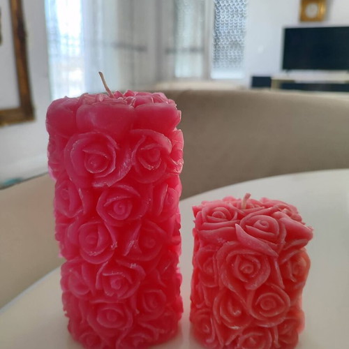 3D Rose Candles, Set of 2, Soft Pink