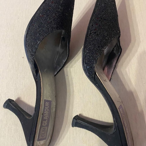 Glamour women's black mules with 8 cm high heel like new
