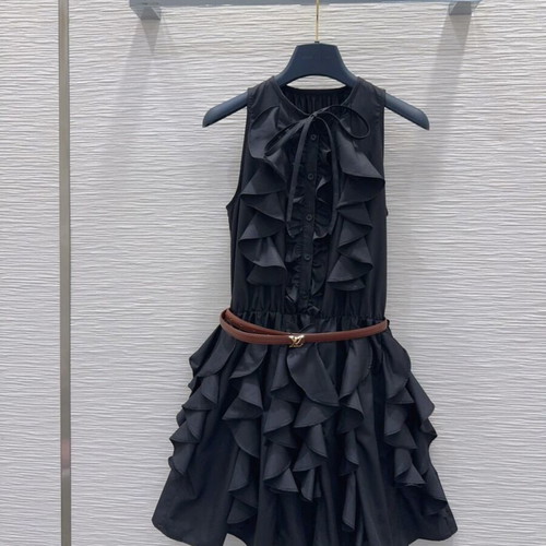 Louis Vuitton black summer dress size M like new with ruffles
