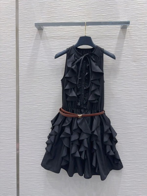 Louis Vuitton black summer dress size M like new with ruffles
