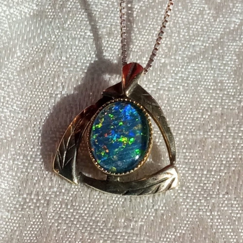 Silver 925 necklace with gold-plated opal, vintage, 40cm chain