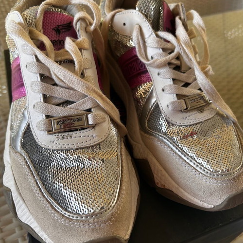 Roberto Cavalli women's sneakers like new silver with fuchsia detail