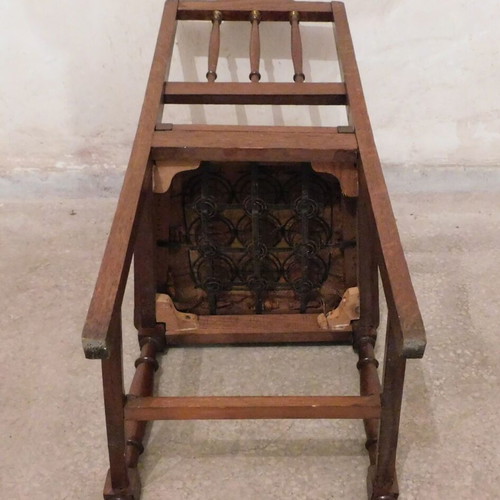 Wood-carved chairs with leather seat like new, set of 4