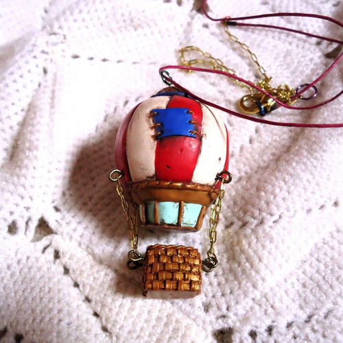 Hot air balloon pendant multicolored made to order from polymer clay