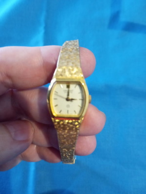 Vintage Orient women's watch used, gold-plated, 17 cm with safety chain