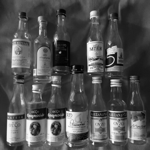 Collectible glass ouzo miniatures used, pack of 12
