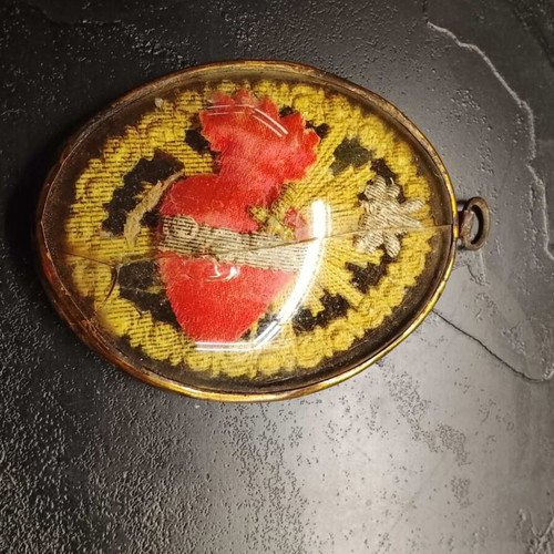 Old Roman Catholic embroidered amulet