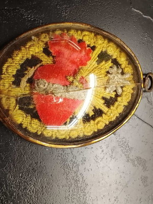Old Roman Catholic embroidered amulet