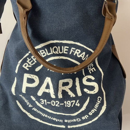 Vintage-style canvas tote bag shoulder, new, white and blue