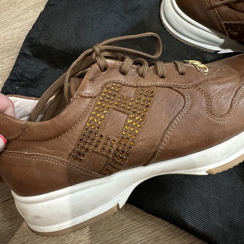 Classico leather shoes with strass, size 39, brown