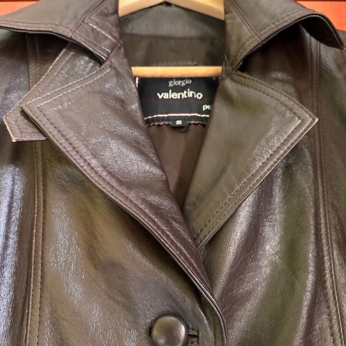 Vintage leather brown 3/4 coat used Giorgio Valentino, size S
